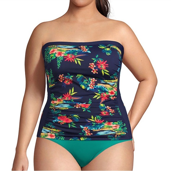 New Women's Plus Size Chlorine Resistant Bandeau Tankini Swimsuit Top - Picture 3 of 6